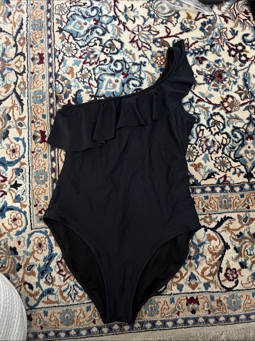 Old Navy Black One-Shoulder Ruffle Swim Top